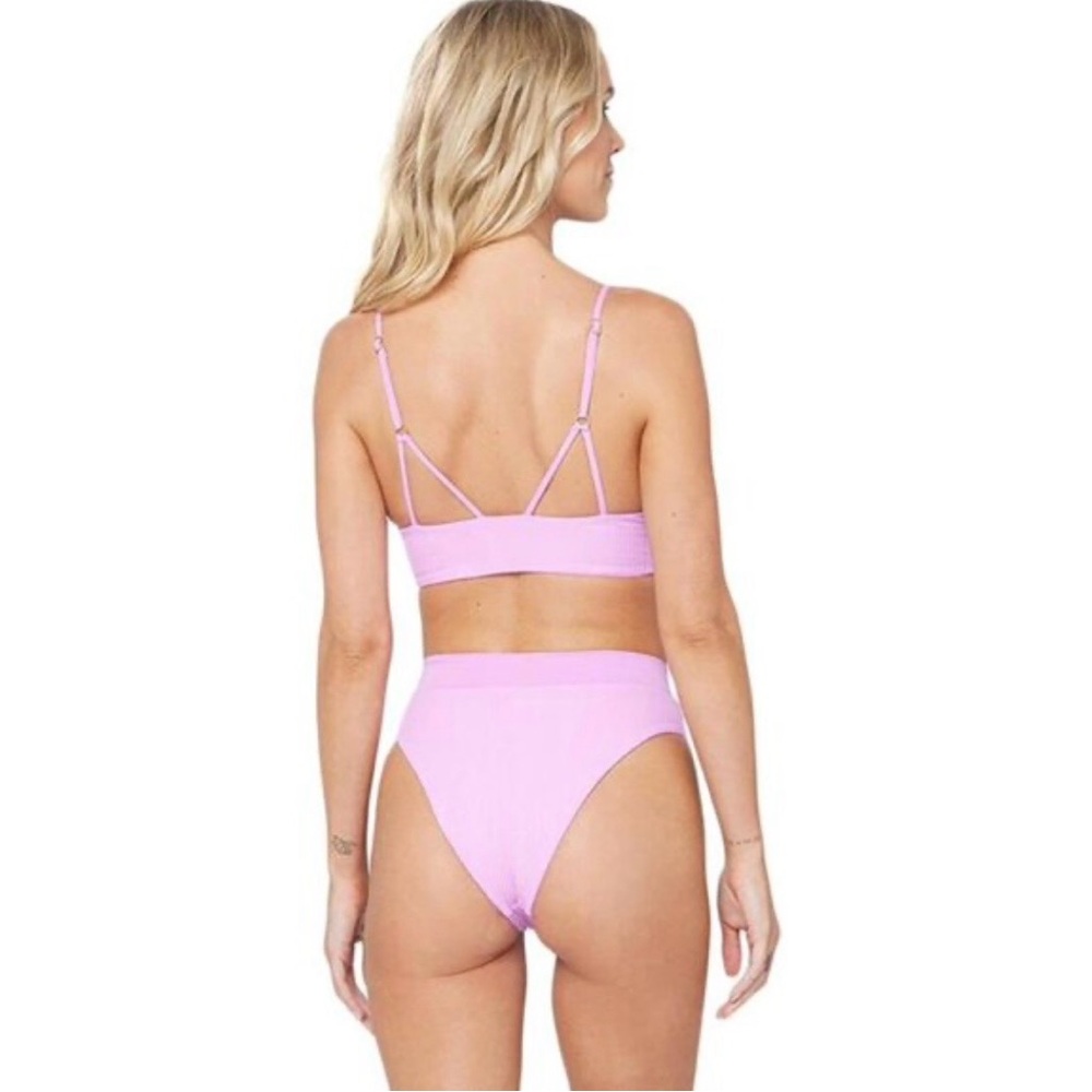 L*SPACE Pink Ribbed V-Neck Bikini Set - Picture 3 of 4